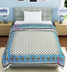 400 TC Pure Cotton Floral Pattern Handmade Bohemian Style Lightweight <b>Single</b> Bed <b>Quilt</b>/Razai/Rajai 85x55 Inches All-Season - Product Image 1