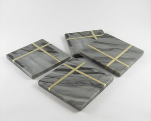 Collection de sous-verres en marbre naturel de designer avec accent en laiton – Ensemble de tapis à boissons durables, prêts pour cadeaux personnalisés, qualité export en gros - Product Image 4