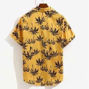 Yeliow Floral Print Design Breathable Men's Casual BeechWear Summer Shirt 300 Grams Quick Dry Eco-Friendly Short Sleeve 100%poly - Product Image 2