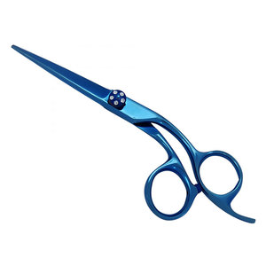 Ciseaux de barbier professionnels en acier inoxydable allemand pour droitiers, manche courbé bleu, accessoires de salon, qualité supérieure - Product Image 1