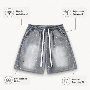 Shorts de jogging décontractés pour hommes en coton éponge, avec cordon de serrage, imprimé éclaboussures effet délavé, pour le sport et la gym - Product Image 6
