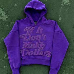 Sweat à capuche personnalisé de haute qualité en polaire polyester/coton avec motif imprimé lettres en relief en strass, délavage acide et techniques de broderie 3D - Product Image 1