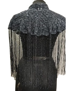 New Color Handmade Beaded Designer Exclusive Winter Breathable Vintage <b>Poncho</b> <b>Top</b> Handbeaded Fringes Embellishment Party Club - Product Image 2