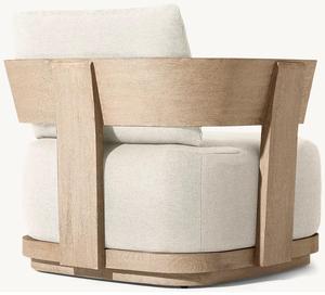Fauteuil pivotant moderne en tissu avec structure en bois massif, siège individuel, pour extérieur, salle à manger, parc, jardin, villa, hôtel - Product Image 6