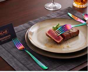 Ensemble de couverts de luxe en acier inoxydable avec manche martelé aux couleurs arc-en-ciel, design de créateur, pour la salle à manger moderne, la cuisine et les événements - Product Image 6