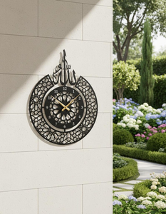 Elegant Arabic Calligraphy <b>Metal</b> <b>Wall</b> Clock <b>Islamic</b> Geometric Pattern Ornamental Round Decorative Clock Black Gold Design Home - Product Image 5
