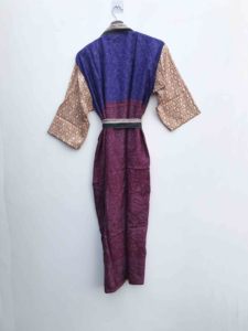 Kimono indio de seda reciclada, bata vintage de seda, bata de baño maxi con patchwork, kimono de seda para mujer, ropa de playa de verano - Product Image 5