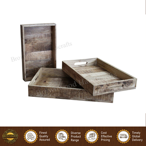 Fabricant leader de plateaux de service rectangulaires en bois décoratifs faits à la main de haute qualité au design moderne avec poignées, lot de 3 - Product Image 6