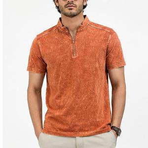 Men's <b>Orange</b> Solid Color Short Sleeve Knitted <b>Polo</b> <b>Shirt</b> Breathable Casual Style Regular Length - Product Image 3