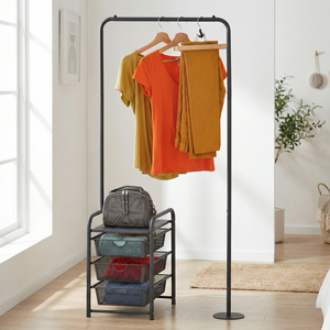 Organizador de muebles de almacenamiento para el hogar de sala de estar de Metal moderno con 3 cestas de malla OEM colgador de ropa soporte dormitorio aplicación - Product Image 1