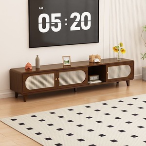Meuble TV moderne en bois de luxe léger avec rangement dissimulé, finition chêne naturel ou brun vintage pour salon, chambre ou appartement - Product Image 2