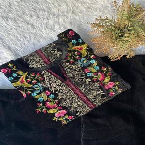 Conjunto coordinado de terciopelo VASTRA COTTAGE con bordado, microterciopelo interior, pantalones palazzo, elegante conjunto étnico para fiesta, para mujer. - Product Image 1