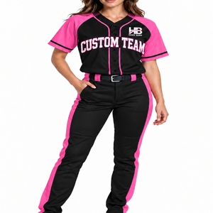 Uniforme Deportivo de Béisbol Personalizado, Camiseta de Manga Corta con Cuello en V, Absorbente de Humedad, Ajustada, con Ribete Rosa y Cierre de Botones - Product Image 1