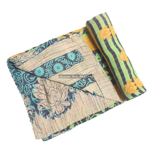 Indian Sari Kantha <b>Quilt</b> Handmade Patchwork Quilted Bedcovers Throws Indian Reversible Hand Stitched Heavy Throw Old Sari - Product Image 4