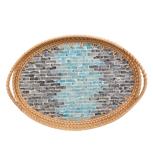 Elegant Handmade Eco-Friendly Decorative Mother Pearl Rattan Lacquered Finish Commercial Grade Catering <b>Dinner</b> <b>Tray</b> Organizer - Product Image 1