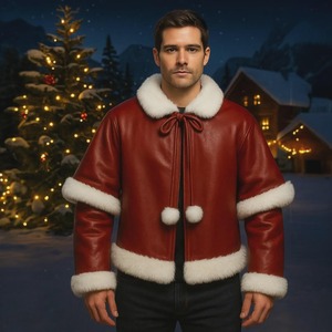 Abrigo Navideño de Piel de Cordero Roja, Chaqueta con Ribete de Piel Sintética para Mujer, Ropa de Invierno para Navidad - Product Image 1
