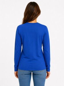 T-shirt à manches longues pour femmes de qualité supérieure, en coton personnalisé, col rond, fabricant en gros - Product Image 2