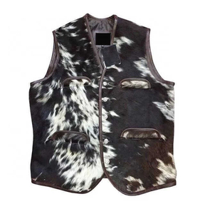 Chaleco de Piel Vacuna con Estampado para Hombre, Talla Grande, Cuello en V, Cierre de Botón, Informal, para Invierno, Corte Regular, con Decoración de Piel - Product Image 5