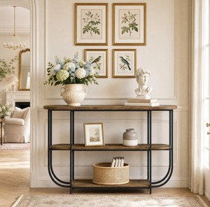 Table console moderne en bois avec structure métallique, design farmhouse, meuble de rangement pour salon - Product Image 4