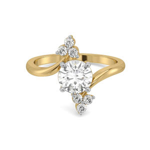 Anillo de Compromiso de Oro Amarillo con Diamante, Corte Brillante Redondo, Diseño Floral, Joyería Fina Clásica para Mujer - Product Image 2