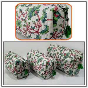 Bolsas de Aseo Acolchadas Kantha con Estampado Floral Hecho a Mano, con Cierre de Cremallera, de Tela de Algodón, para Mujer, Set de Bolsas de Cosméticos - Product Image 6