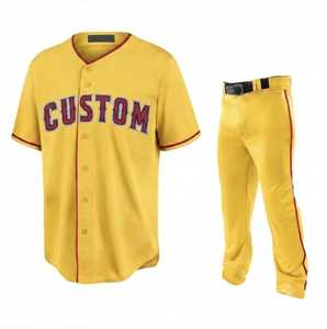 Conjunto de Pantalones y Camiseta de Béisbol Amarillos al por Mayor, Impresión por Serigrafía, Transpirables, de Secado Rápido, Cuello Redondo, Manga Corta, 100% Poliéster - Product Image 1