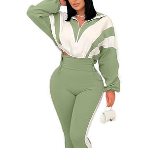 Ensemble de survêtement 2 pièces pour femme, color block, veste courte zippée à manches longues et pantalon legging, tenue de jogging - Product Image 4