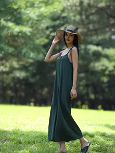 Vestido Largo Maxi de Lino y Algodón para Mujer, Sin Mangas, Corte Holgado, Informal, Cómodo, para Playa o Verano - Product Image 4