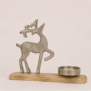 Porte-bougie chauffe-plat en aluminium fait main de luxe avec base en bois de manguier naturel pour la décoration de Noël à la maison et sur la table - Product Image 5