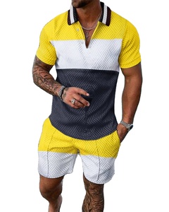 Nouveaux hommes été 2 pièces ensemble respirant séchage rapide T-Shirt à manches courtes et short antibactérien motif solide Sport costume - Product Image 1