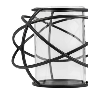 Juego de Portavelas de Cristal con Esfera de Alambre Metálico Negro Geométrico Moderno, Jaula de Hierro Redonda Abstracta Contemporánea para Velas de Pilar - Product Image 5