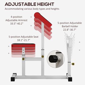 265 LBS Preacher Curl Bench <b>Adjustable</b> White Seated Arm Isolated <b>Barbell</b> Dumbbell Bicep Station for Strength Training - Product Image 3
