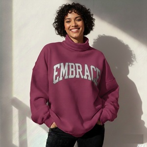 Women Oversized Turtleneck Sweatshirt Flourish Letter Print Drop Shoulder Knitted Cotton 100% Autumn Casual Streetwear Style - Product Image 5