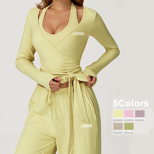 Conjunto de 2 Piezas de Ropa Deportiva Ecológica y Transpirable de Spandex/Nylon para Otoño, Traje de Yoga, Pantalones de Pilates, Top Cruzado de Ballet para Mujer - Product Image 1