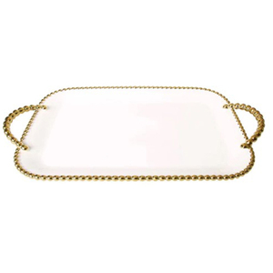 Plateau de service rectangulaire en métal, centre de table décoratif, au prix exceptionnel, aspect moderne, bordure dorée fantaisie - Product Image 6