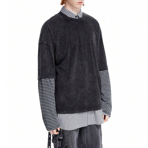 T-shirt personnalisé pour homme à double manches, tee-shirt en coton surdimensionné, manches contrastées, streetwear décontracté, haut à manches courtes - Product Image 2