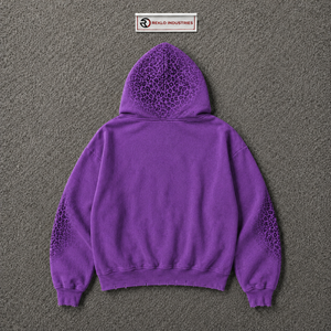 Sudadera con Capucha Extra Grande Morado Violeta con Bordado de Estrellas Multicolor, Estampado de Leopardo Tonal, Estilo Vintage Lavado, Streetwear - Product Image 6