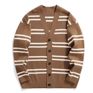 Men's <b>Cardigan</b> Striped Contrast Knit Sweater Zipper Anti-Wrinkle <b>Thick</b> Breathable Wool Sweaters Wholesale Price Pakistan - Product Image 1