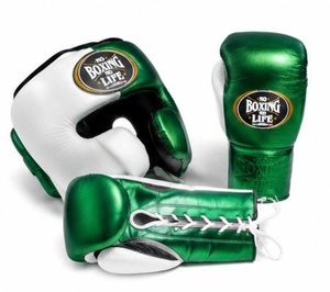 Ensemble de boxe No Boxing No Life, gants en PU vert et blanc, protège-tête, protège-dents, équipement d'entraînement - Product Image 3