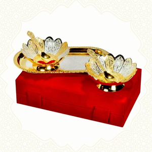 Flower Shape Gold Silver <b>Bowl</b> Set with Tray and Spoons Decorative <b>Metal</b> Serving <b>Bowls</b> Luxury Dry Fruits Sweets Snacks Home Dini - Product Image 3