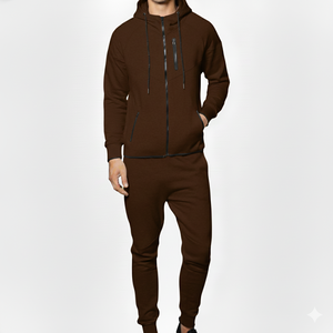 Ensemble de survêtement athlétique haut de gamme coupe ajustée avec sweat à capuche zippé et pantalon fuselé, pour l'entraînement, en tissu épais, pour la vente en gros - Product Image 3
