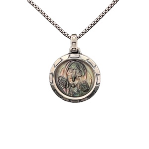 Pendentif Clown Thème Argent Sterling 925 avec Nacre Noire, Charm Rond Fin Unisexe Décontracté/Sportif - Product Image 1