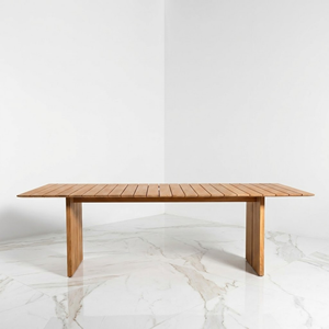 Table de salle à manger d'extérieur moderne en teck, rectangulaire à lattes, pour patio, jardin, hôtellerie, villas, norme commerciale américaine - Product Image 1