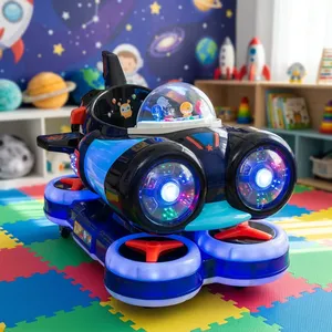 Manège pour enfants en forme d'avion de dessin animé attrayant, finition noire, éclairage vibrant, excellente musique, durable, ne se décolore pas, en métal. - Product Image 5