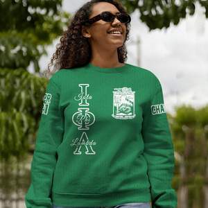 Chaqueta Universitaria Verde Esmeralda Personalizada Iota Phi Lambda, Suéter Tejido de la Hermandad Iota Phi Lambda - Product Image 2