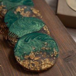 Resin Coaster Green & Gold for Tea Coffee <b>Table</b> & Dining <b>Table</b> - Product Image 2