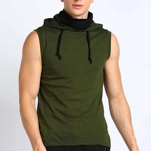 เสื้อกล้ามมีฮู้ดแขนกุดสำหรับผู้ชาย สีพื้น ผ้าฝ้าย สวมใส่สบายๆ ในฤดูร้อน ทรงปกติ ผ้าถัก - Product Image 5