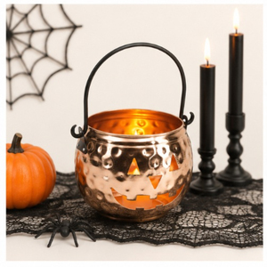 Luxury Hammered <b>Copper</b> Pumpkin <b>Lantern</b> Metal Jack-o-<b>Lantern</b> Bucket with Handle Premium Vintage Halloween Home Decor & Tabletop - Product Image 5