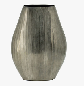Modern Textured Iron Metal Table <b>Vase</b> with a Vertical <b>Ribbed</b> Pattern Handcrafted Tapered Pewter <b>Vase</b> with a silver Finish - Product Image 3