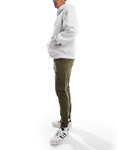 Pantalones Cargo de Lona Verde Oliva para Hombre, Cintura Elástica, Múltiples Bolsillos, Corte Recto Informal, Transpirables, Peso Medio, para Otoño - Product Image 2